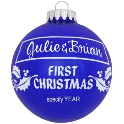 Personalized First Christmas Holly Design Ornament -Holiday Decoration Store 1004 media blue 1