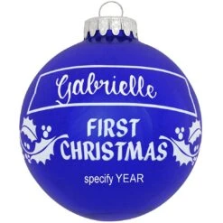 Personalized First Christmas Holly Design Ornament -Holiday Decoration Store 1004 media blue 2