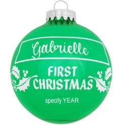 Personalized First Christmas Holly Design Ornament -Holiday Decoration Store 1004 media green 2