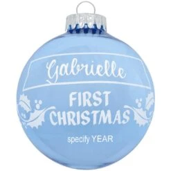 Personalized First Christmas Holly Design Ornament -Holiday Decoration Store 1004 media light20blue 1