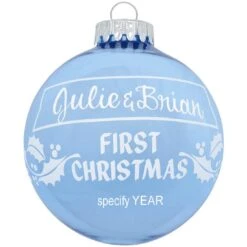 Personalized First Christmas Holly Design Ornament -Holiday Decoration Store 1004 media light20blue 2