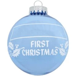 Personalized First Christmas Holly Design Ornament -Holiday Decoration Store 1004 media light20blue 3