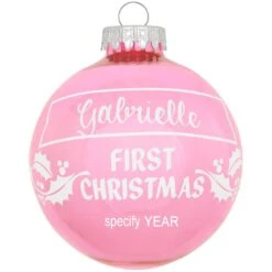 Personalized First Christmas Holly Design Ornament -Holiday Decoration Store 1004 media pink 1