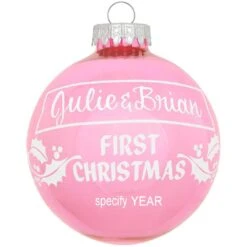 Personalized First Christmas Holly Design Ornament -Holiday Decoration Store 1004 media pink 2