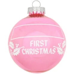 Personalized First Christmas Holly Design Ornament -Holiday Decoration Store 1004 media pink 3