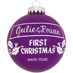Personalized First Christmas Holly Design Ornament -Holiday Decoration Store 1004 media purple 1