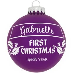Personalized First Christmas Holly Design Ornament -Holiday Decoration Store 1004 media purple 2