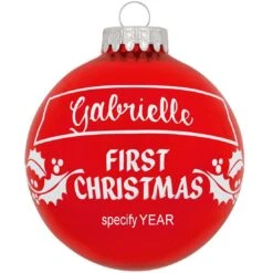 Personalized First Christmas Holly Design Ornament -Holiday Decoration Store 1004 media red 2