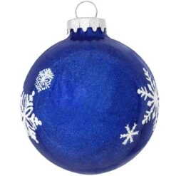 Personalized Sparkle Glass Ornament With Snowflakes -Holiday Decoration Store 1016 media dark20blue 2
