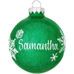 Personalized Sparkle Glass Ornament With Snowflakes -Holiday Decoration Store 1016 media green 1