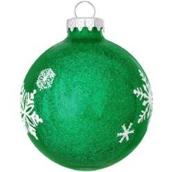Personalized Sparkle Glass Ornament With Snowflakes -Holiday Decoration Store 1016 media green 2