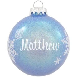 Personalized Sparkle Glass Ornament With Snowflakes -Holiday Decoration Store 1016 media light20blue 1