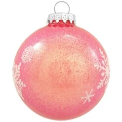Personalized Sparkle Glass Ornament With Snowflakes -Holiday Decoration Store 1016 media pink 2