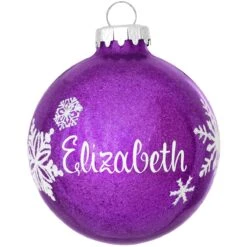 Personalized Sparkle Glass Ornament With Snowflakes -Holiday Decoration Store 1016 media purple 1