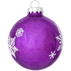 Personalized Sparkle Glass Ornament With Snowflakes -Holiday Decoration Store 1016 media purple 2