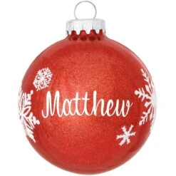 Personalized Sparkle Glass Ornament With Snowflakes