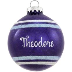 Personalized Sparkle Glass Ornaments With Stripes -Holiday Decoration Store 1027 media dark20blue 1