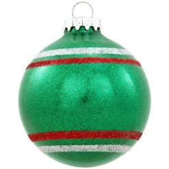 Personalized Sparkle Glass Ornaments With Stripes -Holiday Decoration Store 1027 media green 2