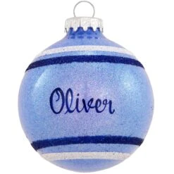Personalized Sparkle Glass Ornaments With Stripes -Holiday Decoration Store 1027 media light20blue 1