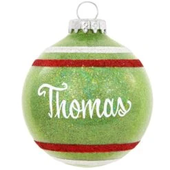Personalized Sparkle Glass Ornaments With Stripes -Holiday Decoration Store 1027 media lime20green 1