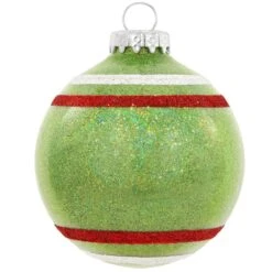 Personalized Sparkle Glass Ornaments With Stripes -Holiday Decoration Store 1027 media lime20green 2