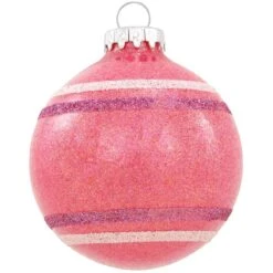 Personalized Sparkle Glass Ornaments With Stripes -Holiday Decoration Store 1027 media pink 2