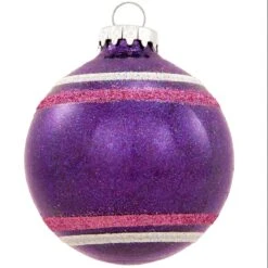 Personalized Sparkle Glass Ornaments With Stripes -Holiday Decoration Store 1027 media purple 2