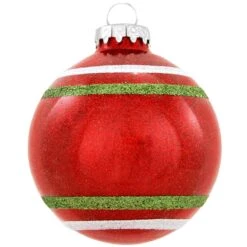 Personalized Sparkle Glass Ornaments With Stripes -Holiday Decoration Store 1027 media red 2