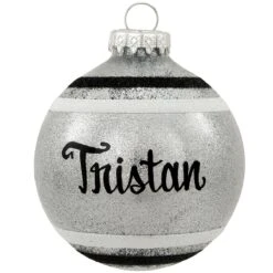 Personalized Sparkle Glass Ornaments With Stripes -Holiday Decoration Store 1027 media silver 1