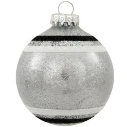 Personalized Sparkle Glass Ornaments With Stripes -Holiday Decoration Store 1027 media silver 2