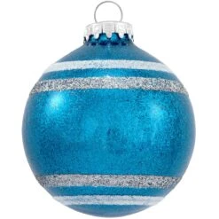 Personalized Sparkle Glass Ornaments With Stripes -Holiday Decoration Store 1027 media teal 2