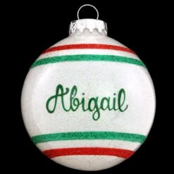 Personalized Sparkle Glass Ornaments With Stripes -Holiday Decoration Store 1027 media white 1