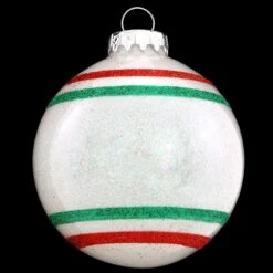 Personalized Sparkle Glass Ornaments With Stripes -Holiday Decoration Store 1027 media white 2