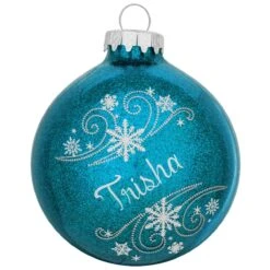 Personalized Snowflake Swirls Glass Ornament -Holiday Decoration Store 1038 media aqua 1