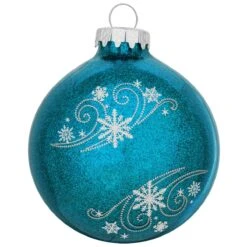 Personalized Snowflake Swirls Glass Ornament -Holiday Decoration Store 1038 media aqua 2