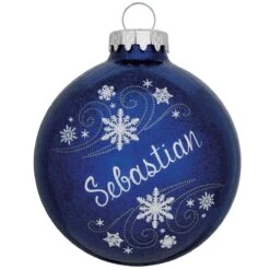 Personalized Snowflake Swirls Glass Ornament -Holiday Decoration Store 1038 media dark20blue 1