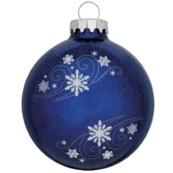 Personalized Snowflake Swirls Glass Ornament -Holiday Decoration Store 1038 media dark20blue 2