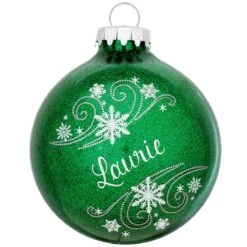 Personalized Snowflake Swirls Glass Ornament -Holiday Decoration Store 1038 media green 1