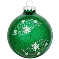 Personalized Snowflake Swirls Glass Ornament -Holiday Decoration Store 1038 media green 2