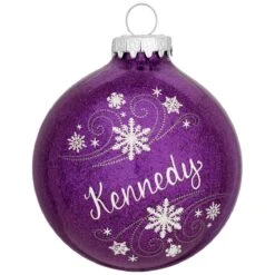 Personalized Snowflake Swirls Glass Ornament -Holiday Decoration Store 1038 media purple 1