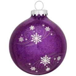 Personalized Snowflake Swirls Glass Ornament -Holiday Decoration Store 1038 media purple 2