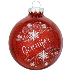 Personalized Snowflake Swirls Glass Ornament