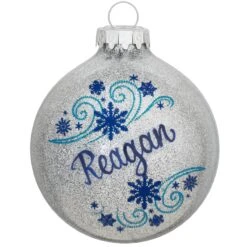 Personalized Snowflake Swirls Glass Ornament -Holiday Decoration Store 1038 media silver 1