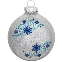 Personalized Snowflake Swirls Glass Ornament -Holiday Decoration Store 1038 media silver 2