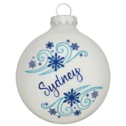 Personalized Snowflake Swirls Glass Ornament -Holiday Decoration Store 1038 media white 1