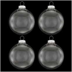 Set Of 4 Clear 3.25 Inch Glass Ornaments