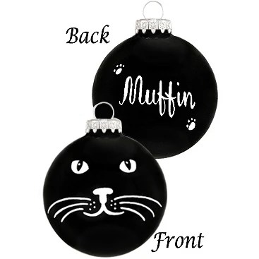 Personalized Cat Face On Black Glass Ornament 3 Personalized Cat Face On Black Glass Ornament