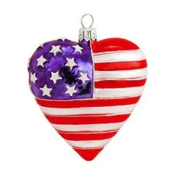 Heart Shaped American Flag Glass Ornament