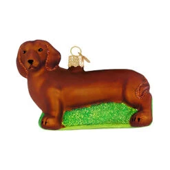 Brown Dachshund Glass Ornament
