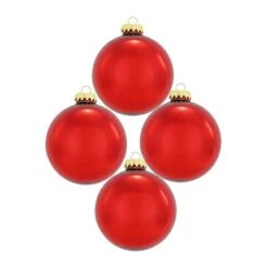 Set Of 4 Christmas Red 3.25 Inch Glass Ornaments